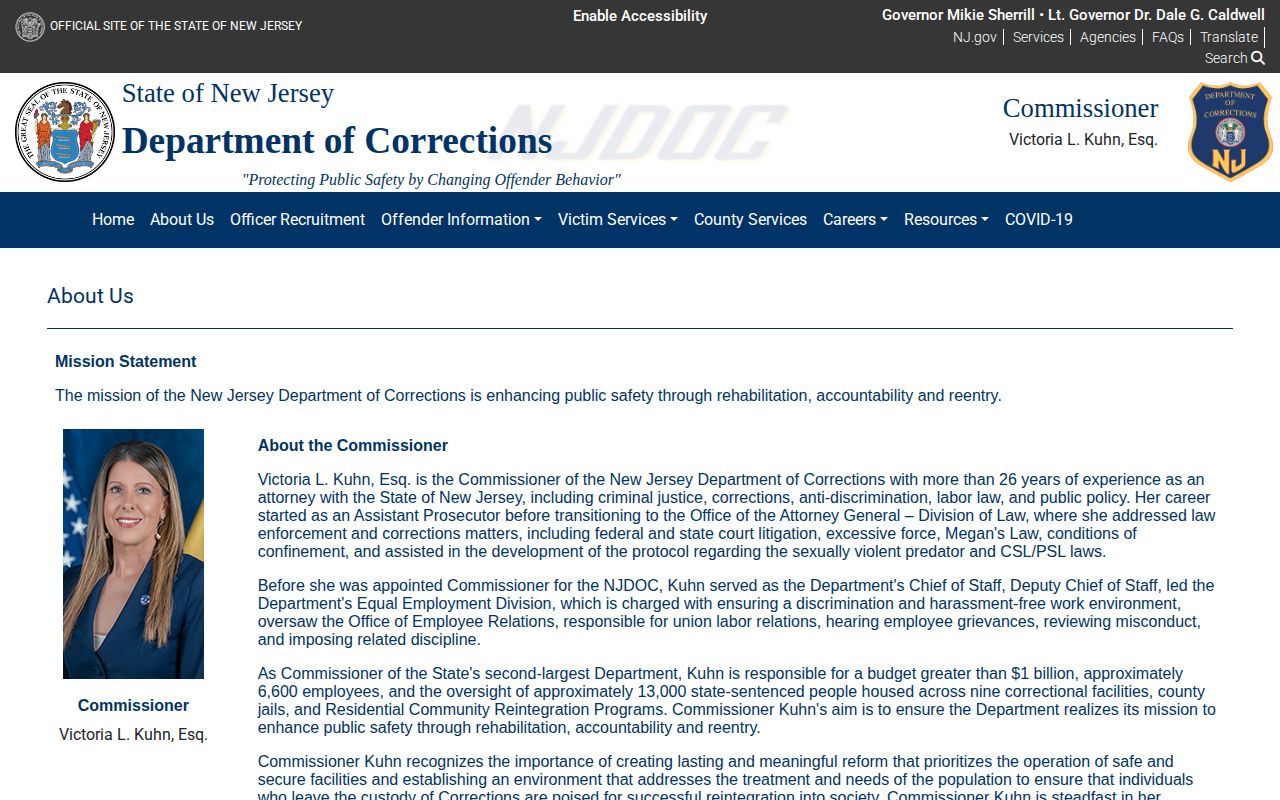Official NJDOC list with Bayside, South Woods, and Kintock Cumberland County facilities