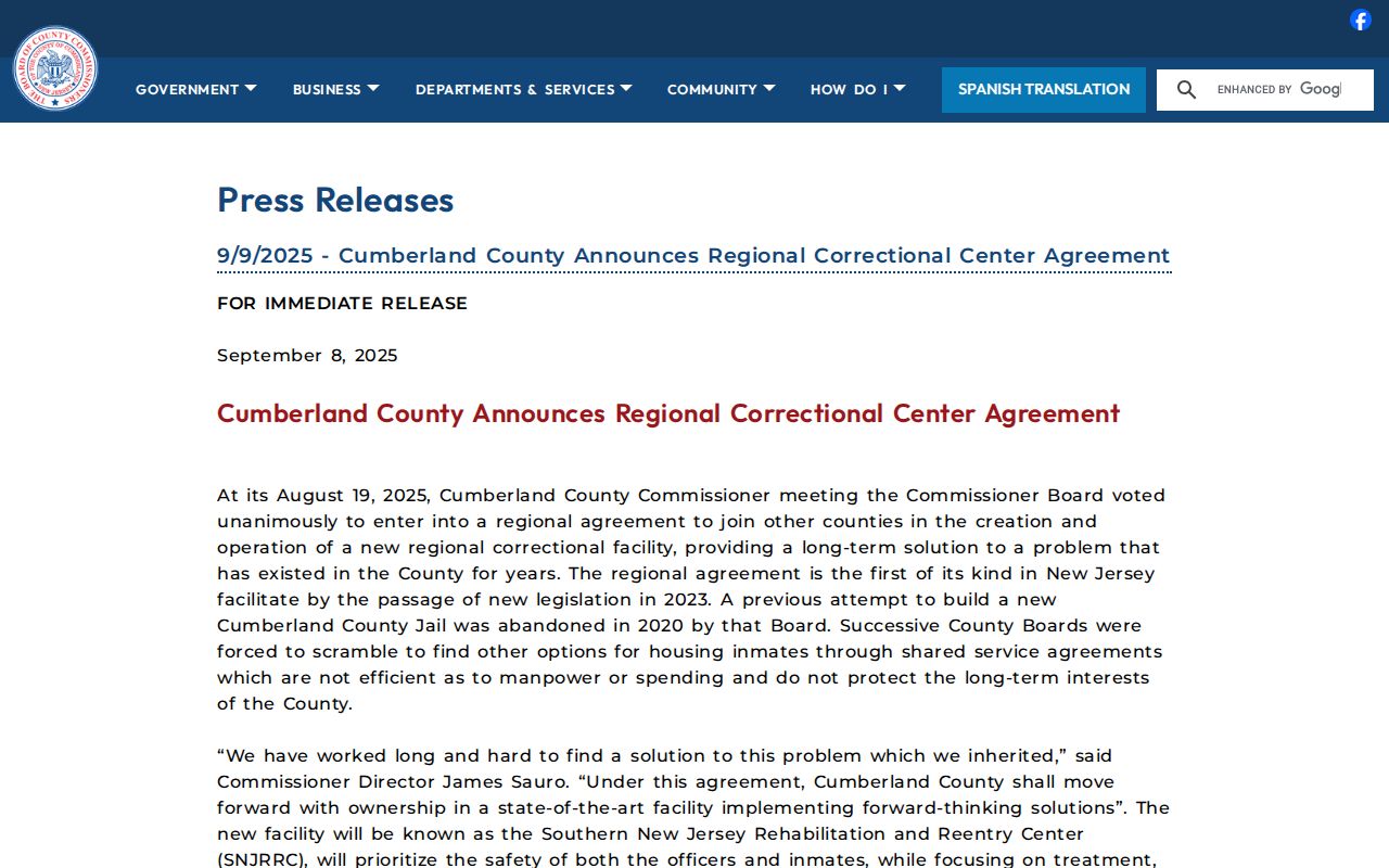 Kintock Bridgeton Legacy Program release context in Cumberland County regional planning